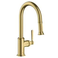 AXOR Montreux Single Lever Kitchen Mixer Tap 180 With Pull Out Spray - Brushed Brass - 16581950