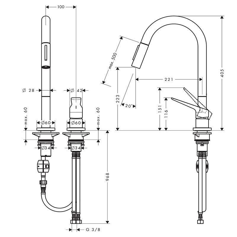 AXOR Citterio M Single Lever Kitchen Mixer Tap 220 With Pull Out Spray 2TH - Brushed Bronze - 34822140 4 AXOR Citterio M Single Lever Kitchen Mixer Tap 220 With Pull Out Spray 2TH - Brushed Bronze - 34822140 - Image 2