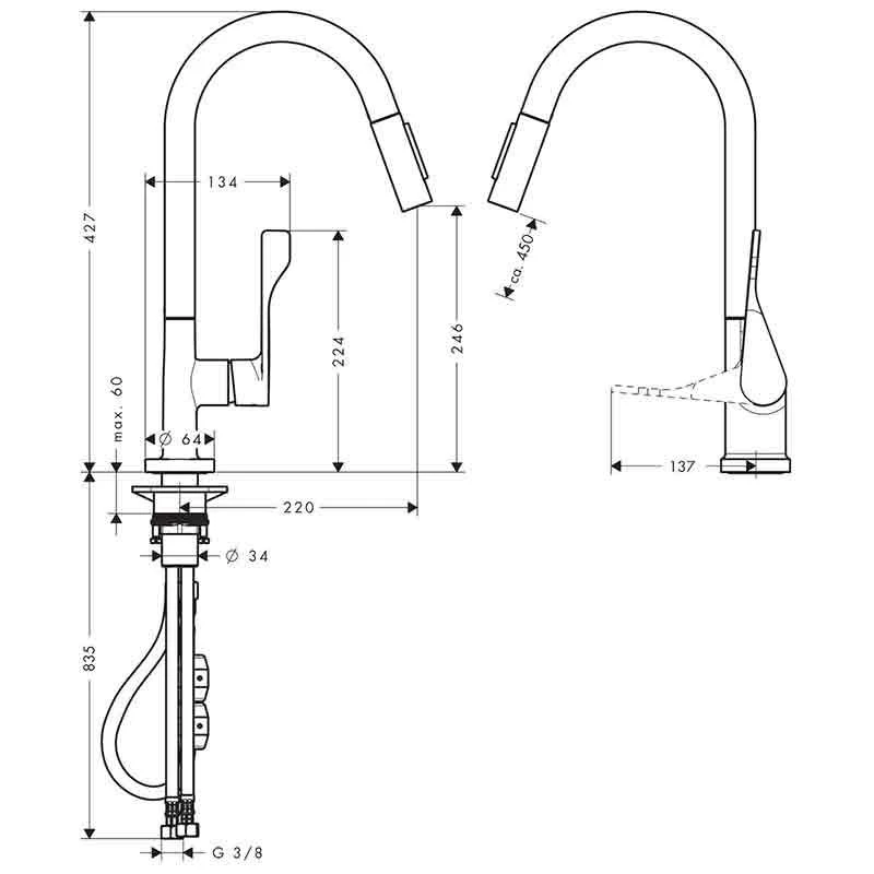 Axor Citterio Single Lever Kitchen Mixer 250 With Pull-Out Spray - Chrome - 39835000 4 Axor Citterio Single Lever Kitchen Mixer 250 With Pull-Out Spray - Chrome - 39835000 - Image 2