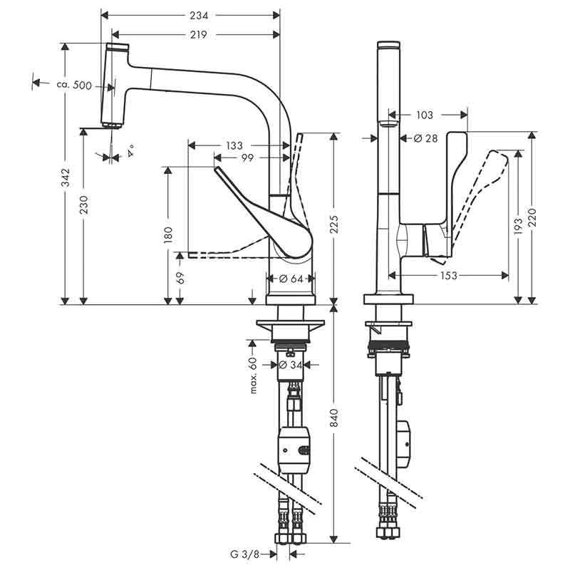 Axor Citterio Single Lever Kitchen Mixer Select 230 With Pull-Out Spout - Brushed Red Gold - 39861310 4 Axor Citterio Single Lever Kitchen Mixer Select 230 With Pull-Out Spout - Brushed Red Gold - 39861310 - Image 2
