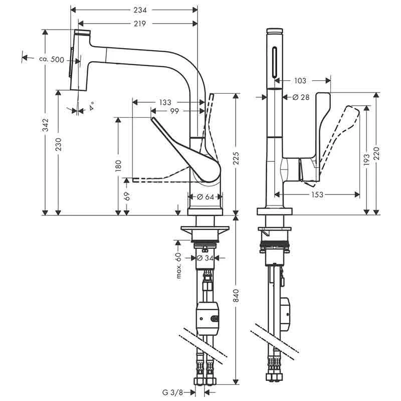 Axor Citterio Single Lever Kitchen Mixer Select 230 2 Jet With Pull-Out Spray - Brushed Black Chrome - 39863340 4 Axor Citterio Single Lever Kitchen Mixer Select 230 2 Jet With Pull-Out Spray - Brushed Black Chrome - 39863340 - Image 2
