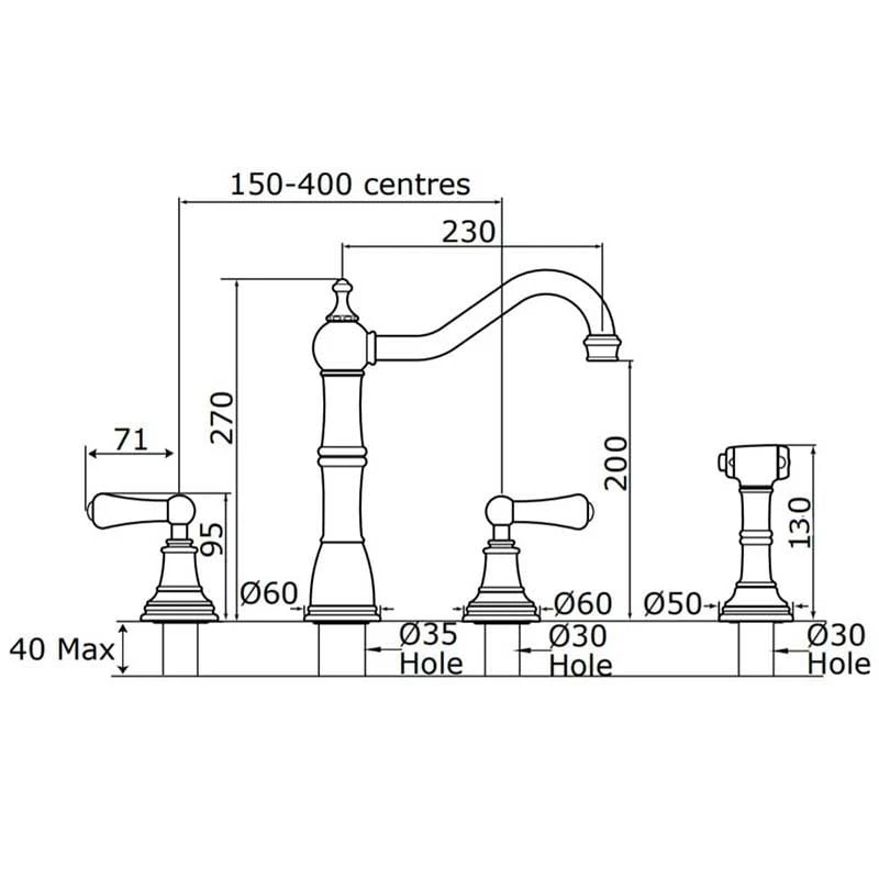 Perrin & Rowe Alsace Kitchen Mixer Tap With Lever Handles - Chrome - 4776CP 4 Perrin & Rowe Alsace Kitchen Mixer Tap With Lever Handles - Chrome - 4776CP - Image 2