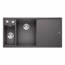 Blanco AXIA III 6 S LH Silgranit 1.5 Bowl Inset Kitchen Sink With Drain Remote Control - Rock Grey - 524654