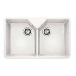 Best Kitchen Items 30 Blanco VILLAE Farmhouse Ceramic 2 Bowl Kitchen Sink - Crystal White - 525164