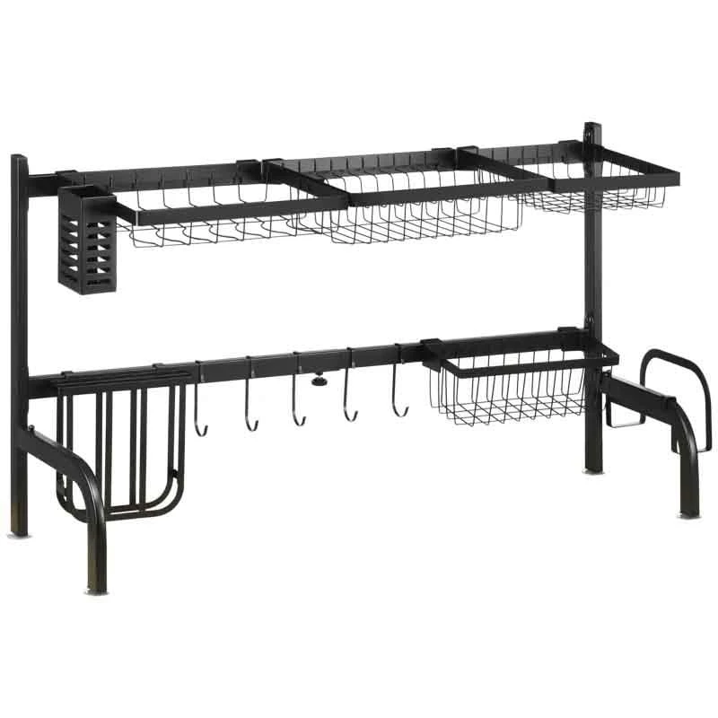 HOMCOM 2 Tier Adjustable Over The Sink Dish Drainer - Black - 801-286V00BK 4 HOMCOM 2 Tier Adjustable Over The Sink Dish Drainer - Black - 801-286V00BK - Image 2