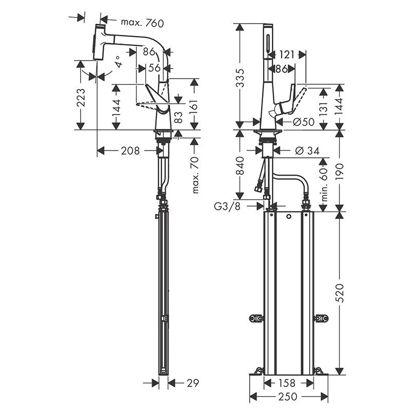 Hansgrohe Talis Select M51 Single Lever Kitchen Mixer 220, Pull-Out Spray, 2jet, SBox - Stainless Steel - 73868800 4 Hansgrohe Talis Select M51 Single Lever Kitchen Mixer 220, Pull-Out Spray, 2jet, SBox - Stainless Steel - 73868800 - Image 2