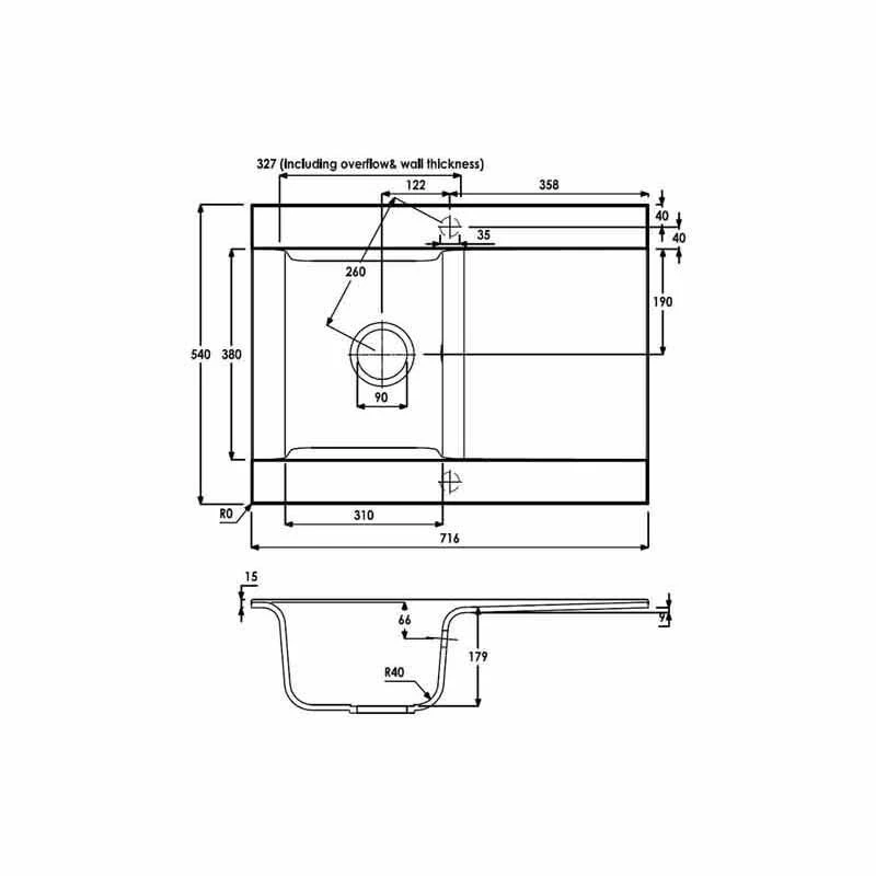 Abode Aspekt Single Bowl & Drainer Granite Kitchen Sink - White - AW3101 5 Abode Aspekt Single Bowl & Drainer Granite Kitchen Sink - White - AW3101 - Image 3