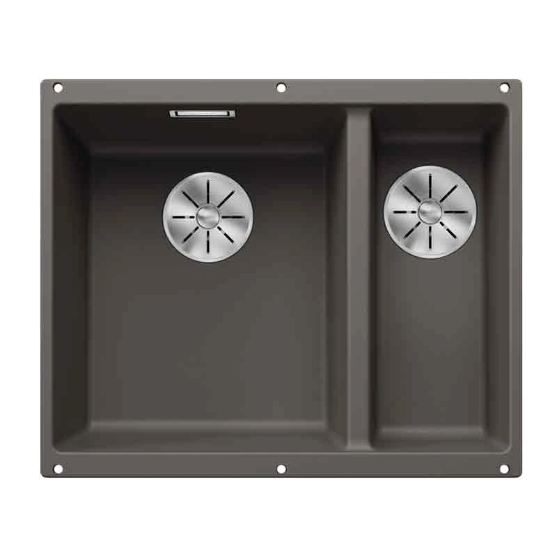 Blanco SUBLINE 340/160-U LH Silgranit 2 Bowl Undermount Kitchen Sink With Manual InFino Waste - Volcano Grey - 527345 3 Blanco SUBLINE 340/160-U LH Silgranit 2 Bowl Undermount Kitchen Sink With Manual InFino Waste - Volcano Grey - 527345
