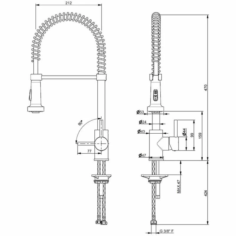 Prima+ Mosa Professional Single Lever Double Jet Mixer Kitchen Tap - Chrome - BPR553 4 Prima+ Mosa Professional Single Lever Double Jet Mixer Kitchen Tap - Chrome - BPR553 - Image 2