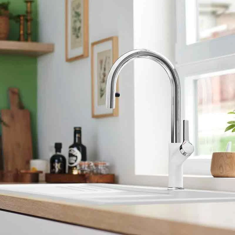 Blanco CARENA-S Vario Pull-Out Spout Silgranit-Look Dual Finish Kitchen Tap - White/Chrome - BM3118WH 4 Blanco CARENA-S Vario Pull-Out Spout Silgranit-Look Dual Finish Kitchen Tap - White/Chrome - BM3118WH - Image 2