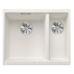 Blanco SUBLINE 340/160-U 1.5 Bowl Undermount Silgranit Kitchen Sink With Manual InFino Waste - White - 523552