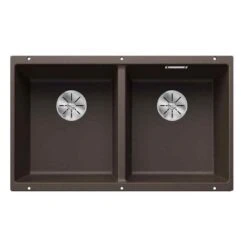 Blanco SUBLINE 350/350-U 2 Bowl Undermount Silgranit Kitchen Sink With Manual InFino Waste - Coffee - 523583