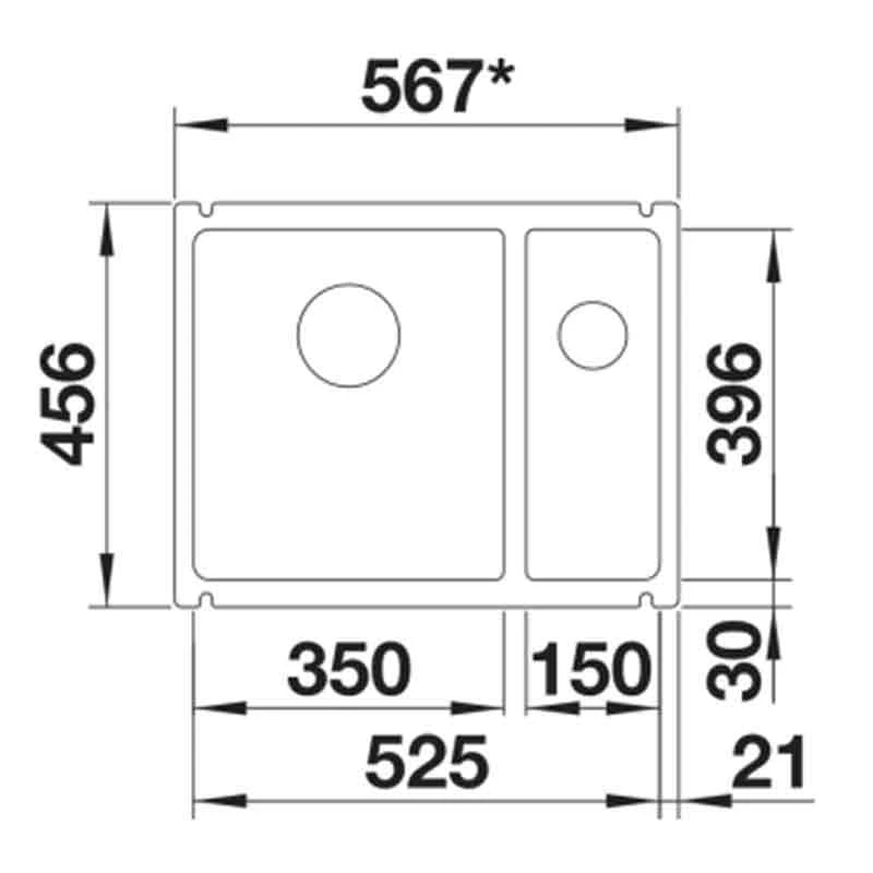Blanco SUBLINE 350/150-U 1.5 LH Bowl Undermount Ceramic Kitchen Sink With Manual InFino Waste - Crystal White - 523741 5 Blanco SUBLINE 350/150-U 1.5 LH Bowl Undermount Ceramic Kitchen Sink With Manual InFino Waste - Crystal White - 523741 - Image 3
