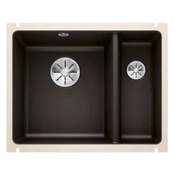 Blanco SUBLINE 350/150-U 1.5 LH Bowl Undermount Ceramic Kitchen Sink With Manual InFino Waste - Black - 523747