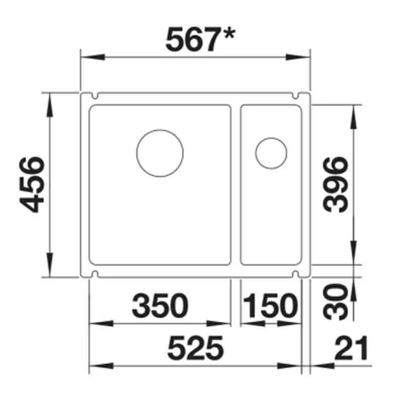 Blanco SUBLINE 350/150-U 1.5 LH Bowl Undermount Ceramic Kitchen Sink With Manual InFino Waste - Black - 523747 4 Blanco SUBLINE 350/150-U 1.5 LH Bowl Undermount Ceramic Kitchen Sink With Manual InFino Waste - Black - 523747 - Image 2