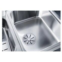 Blanco CLASSIC Pro 6S-IF Stainless Steel 1.5 Bowl Inset Reversible Kitchen Sink With Drain Remote Control - Satin Polish - 523665 14 Blanco CLASSIC Pro 6S-IF Stainless Steel 1.5 Bowl Inset Reversible Kitchen Sink With Drain Remote Control - Satin Polish - 523665 -Best Kitchen Items blanco 523665 close up