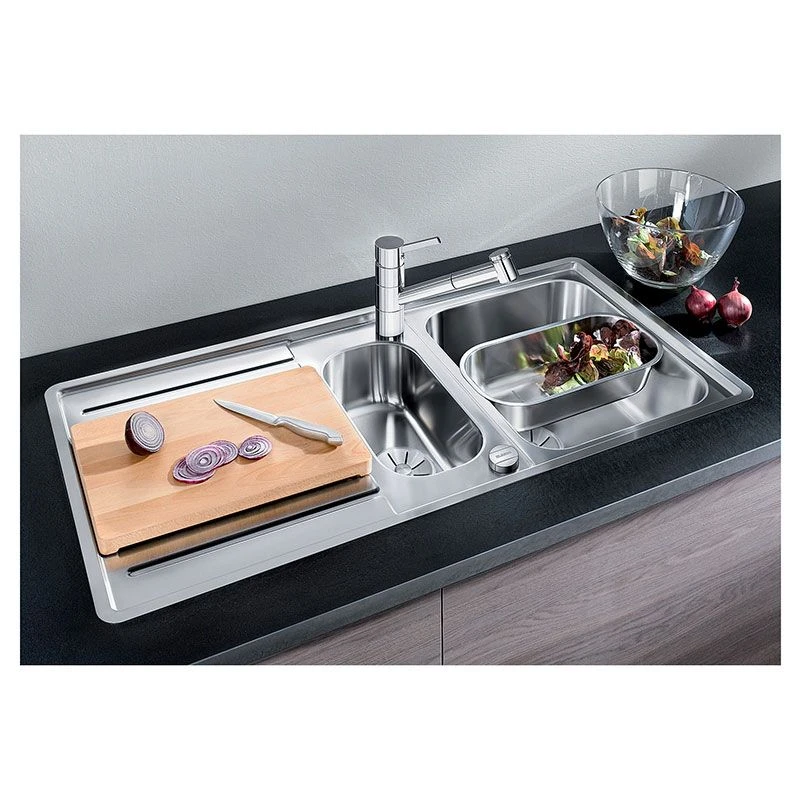 Blanco CLASSIC Pro 6S-IF Stainless Steel 1.5 Bowl Inset Reversible Kitchen Sink With Drain Remote Control - Satin Polish - 523665 4 Blanco CLASSIC Pro 6S-IF Stainless Steel 1.5 Bowl Inset Reversible Kitchen Sink With Drain Remote Control - Satin Polish - 523665 - Image 2