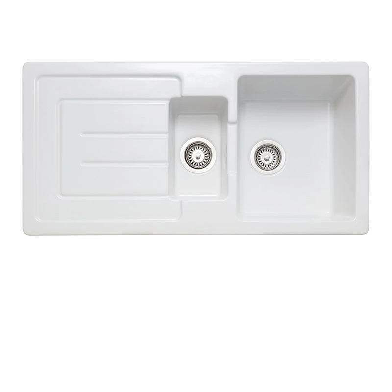 Rangemaster Austell 1.5 Bowl Fire Clay Ceramic Kitchen Sink - White - CAU10102WH/ 3 Rangemaster Austell 1.5 Bowl Fire Clay Ceramic Kitchen Sink - White - CAU10102WH/