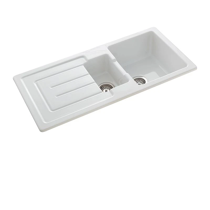 Rangemaster Austell 1.5 Bowl Fire Clay Ceramic Kitchen Sink - White - CAU10102WH/ 4 Rangemaster Austell 1.5 Bowl Fire Clay Ceramic Kitchen Sink - White - CAU10102WH/ - Image 2