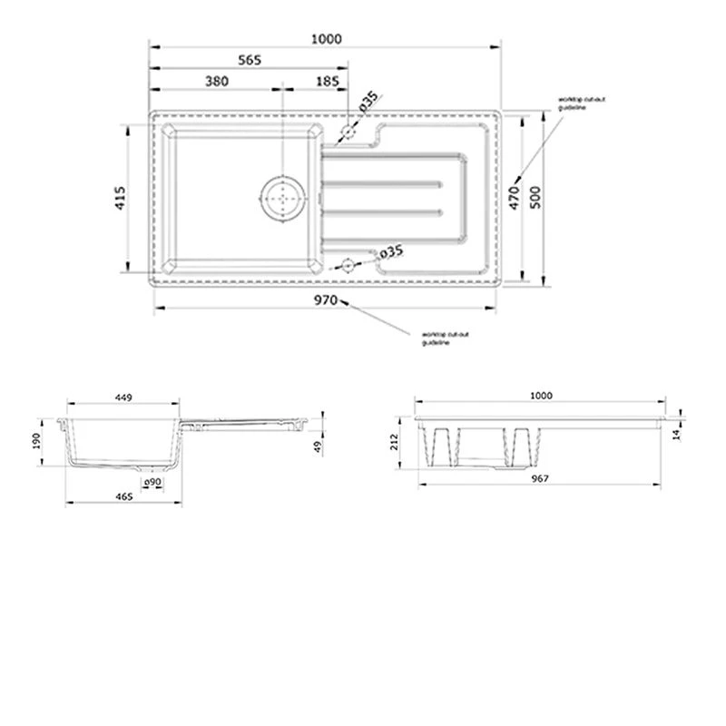 Rangemaster Austell 1.5 Bowl Fire Clay Ceramic Kitchen Sink - White - CAU10102WH/ 5 Rangemaster Austell 1.5 Bowl Fire Clay Ceramic Kitchen Sink - White - CAU10102WH/ - Image 3