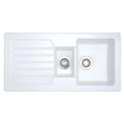 Prima 1.5 Bowl & Drainer Reversible Inset Ceramic Kitchen Sink - White - CPR410