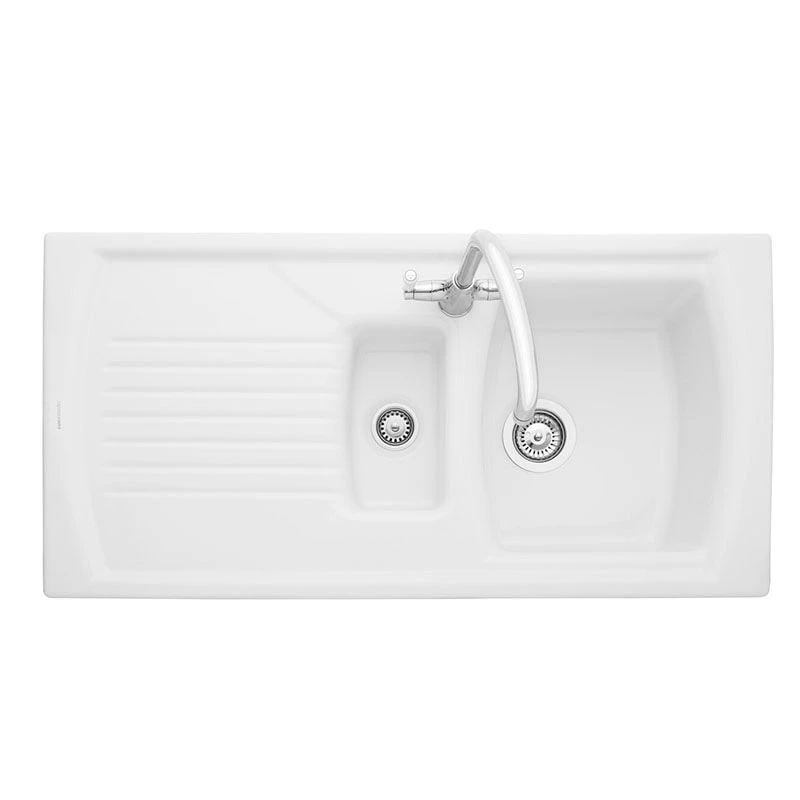 Rangemaster Tenby 1.5 Bowl Fire Clay Ceramic Kitchen Sink - White - CTE10102WH/ 3 Rangemaster Tenby 1.5 Bowl Fire Clay Ceramic Kitchen Sink - White - CTE10102WH/