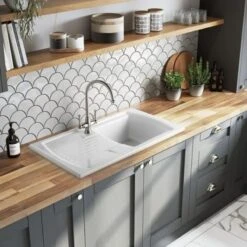 Rangemaster Tenby 1 Bowl Fire Clay Ceramic Kitchen Sink - White - CTE8501WH/ -Best Kitchen Items cte8501wh lifestyle1
