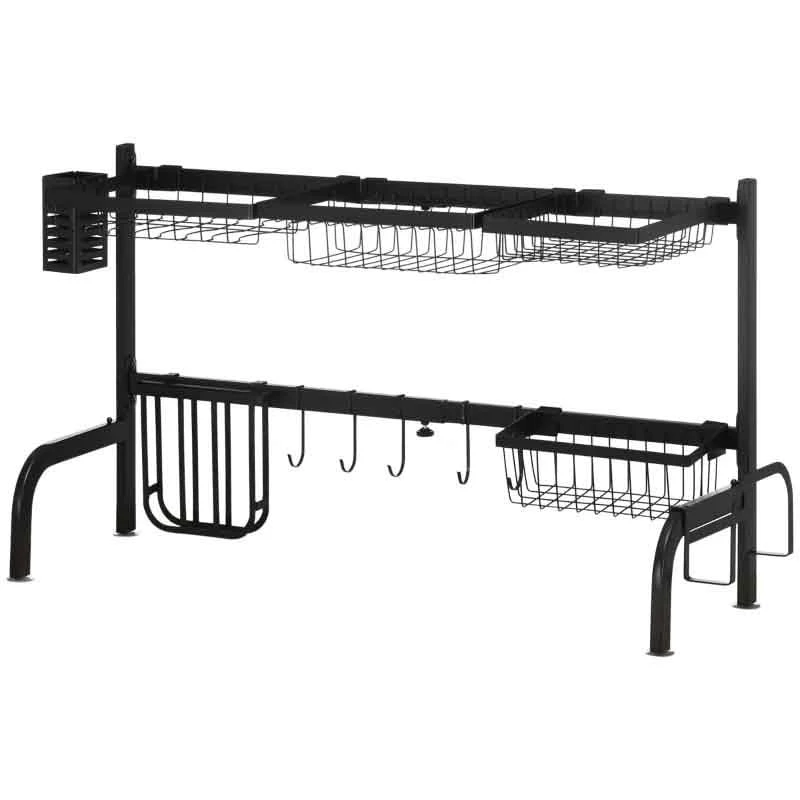 HOMCOM 2 Tier Adjustable Over The Sink Dish Drainer - Black - 801-286V00BK 6 HOMCOM 2 Tier Adjustable Over The Sink Dish Drainer - Black - 801-286V00BK - Image 4