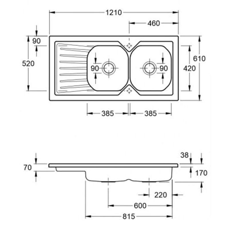 Villeroy & Boch Provence 2 Bowl Reversible Ceramic Kitchen Sink & Drainer - White - EV90002 4 Villeroy & Boch Provence 2 Bowl Reversible Ceramic Kitchen Sink & Drainer - White - EV90002 - Image 2