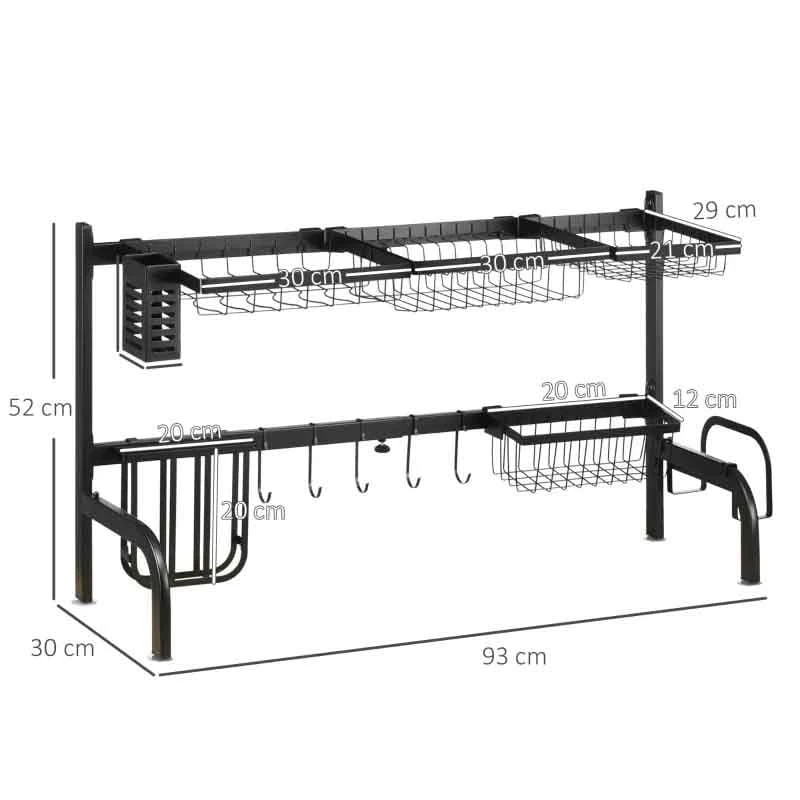 HOMCOM 2 Tier Adjustable Over The Sink Dish Drainer - Black - 801-286V00BK 8 HOMCOM 2 Tier Adjustable Over The Sink Dish Drainer - Black - 801-286V00BK - Image 6