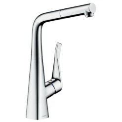 Hansgrohe Metris M71 EcoSmart Single Lever Kitchen Mixer Tap 320 With Pull-Out Spout Single Spray Mode - Chrome - 14781000