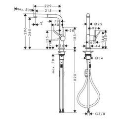 Hansgrohe Talis M54 Single Lever Kitchen Mixer Tap 270 With Pull-Out Spout Single Spray Mode - Brushed Black Chrome - 72808340 -Best Kitchen Items h a hansgrohe 72808340 dimensions