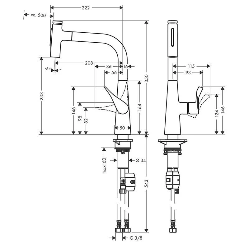 Hansgrohe Metris Select M71 Single Lever Kitchen Mixer Tap With Pull-Out Spray 2 Spray Modes - Stainless Steel - 73822800 4 Hansgrohe Metris Select M71 Single Lever Kitchen Mixer Tap With Pull-Out Spray 2 Spray Modes - Stainless Steel - 73822800 - Image 2