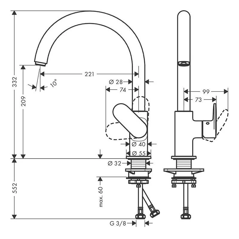 Hansgrohe Vernis Blend M35 Single Lever Kitchen Mixer Tap 210 With Swivel Spout - Matt Black - 71870670 4 Hansgrohe Vernis Blend M35 Single Lever Kitchen Mixer Tap 210 With Swivel Spout - Matt Black - 71870670 - Image 2