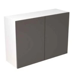 Kitchen Kit Slab 1000mm Wall Cabinet - Super Gloss - Graphite - Flatpacked - FKKF0415