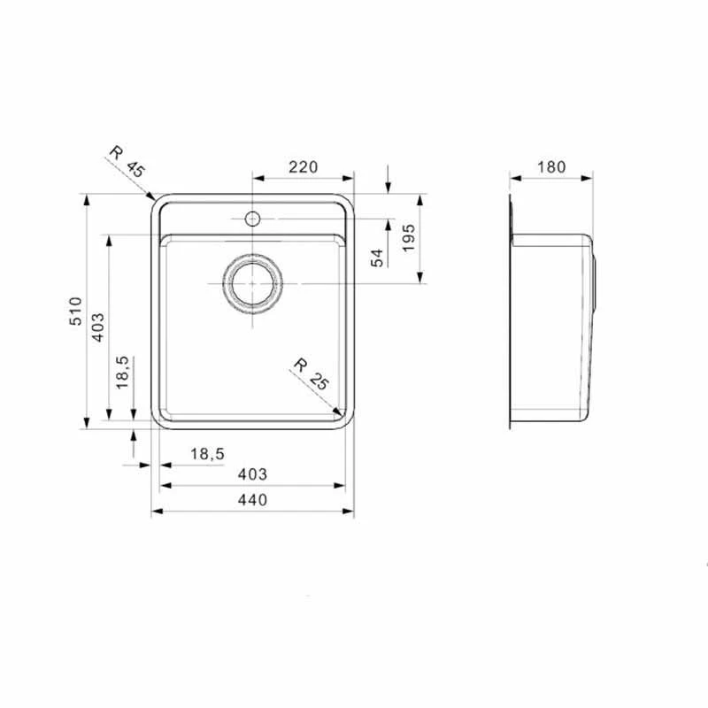 Reginox Ohio 1 Bowl Integrated Sink With Tap Wing - Jet Black - OHIO 40X40 TW JB 4 Reginox Ohio 1 Bowl Integrated Sink With Tap Wing - Jet Black - OHIO 40X40 TW JB - Image 2