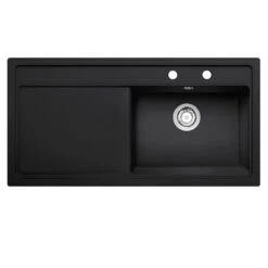 Thomas Denby Opus XL 1 Bowl Ceramic Kitchen Sink & RH Drainer - Black Satin - OPU1010RBL