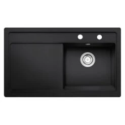 Thomas Denby Opus Compact 1 Bowl Ceramic Kitchen Sink & RH Drainer - Black Satin - OPU861RBL