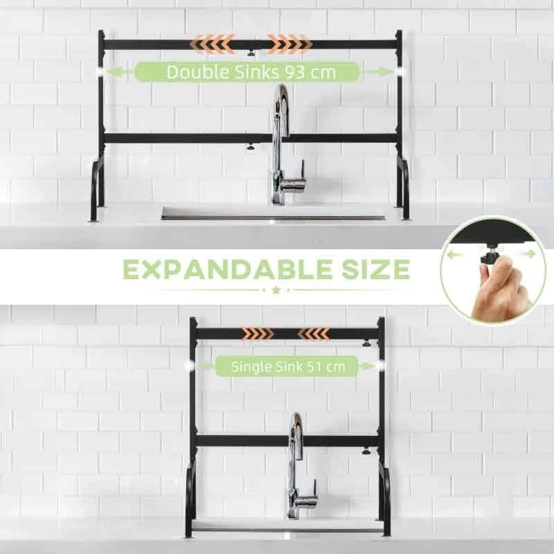 HOMCOM 2 Tier Adjustable Over The Sink Dish Drainer - Black - 801-286V00BK 10 HOMCOM 2 Tier Adjustable Over The Sink Dish Drainer - Black - 801-286V00BK - Image 8