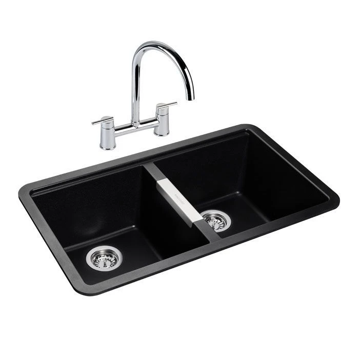Rangemaster Paragon 2 Bowl Igneous Granite Kitchen Sink - Ash Black - PAR3641AS/ 5 Rangemaster Paragon 2 Bowl Igneous Granite Kitchen Sink - Ash Black - PAR3641AS/ - Image 3