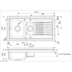 Reginox Regi-Ceramic 1.5 Bowl Kitchen Sink Including Waste - White - RL 301 CW 11 Reginox Regi-Ceramic 1.5 Bowl Kitchen Sink Including Waste - White - RL 301 CW -Best Kitchen Items rl301cw dimensions