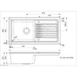 Reginox Regi-Ceramic 1 Bowl Kitchen Sink Including Waste - White - RL 304 CW -Best Kitchen Items rl304cw dimensions
