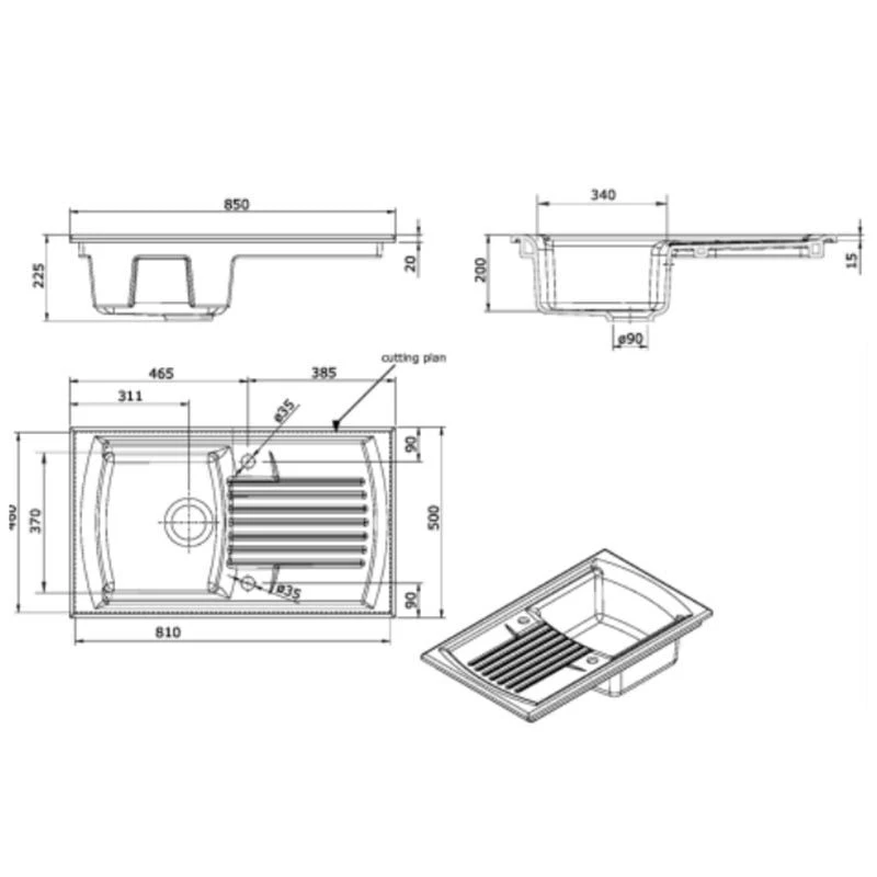 Thomas Denby Sonnet 1 Bowl Reversible Ceramic Single Bowl Kitchen Sink & Drainer - White - SO1BWT 4 Thomas Denby Sonnet 1 Bowl Reversible Ceramic Single Bowl Kitchen Sink & Drainer - White - SO1BWT - Image 2