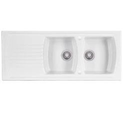 Thomas Denby Sonnet Ceramic Double Bowl Kitchen Sink & Drainer - Reversible - White - SO2BDWT