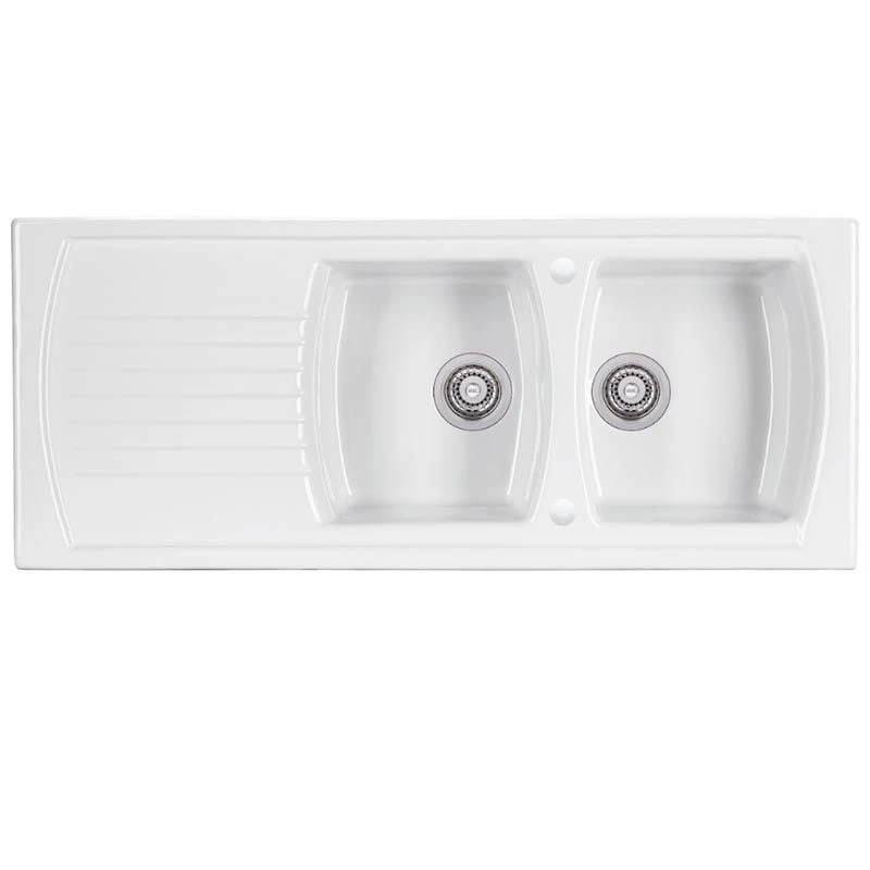 Thomas Denby Sonnet Ceramic Double Bowl Kitchen Sink & Drainer - Reversible - White - SO2BDWT 3 Thomas Denby Sonnet Ceramic Double Bowl Kitchen Sink & Drainer - Reversible - White - SO2BDWT
